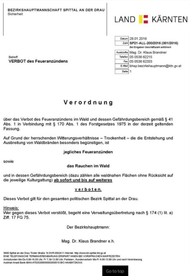 Verordnung BH Spittal/Drau